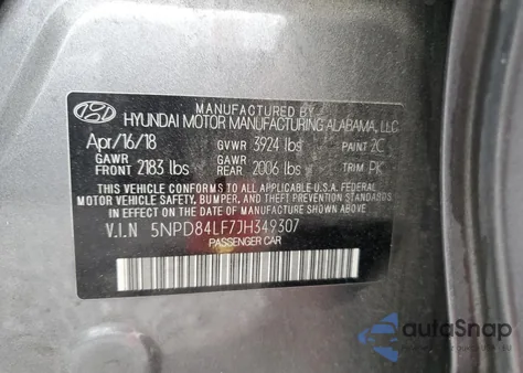 2018 Hyundai Elantra Sel из США, поврежденный, VIN 5NPD84LF7JH349307